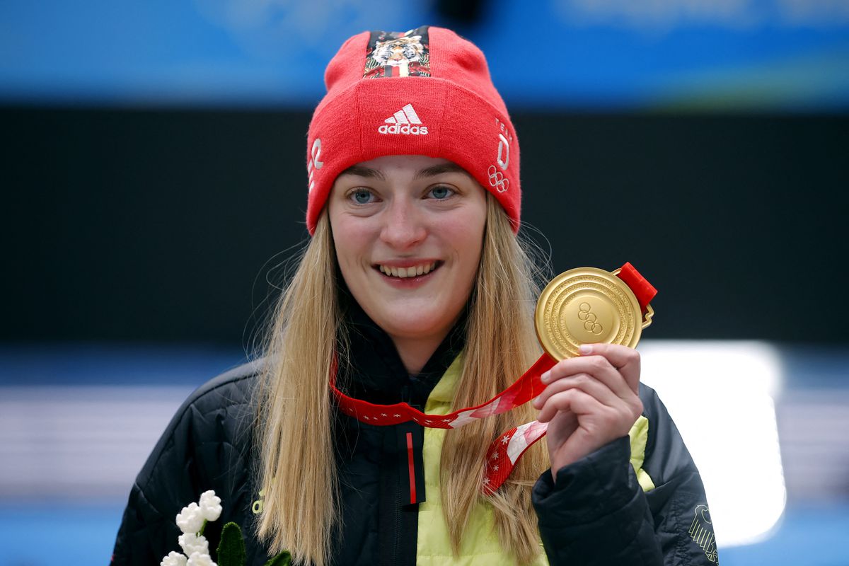 Germany captures sixth gold medal in Olympic sliding events, as Canada’s Mirela Rahneva finishes fifth in skeleton