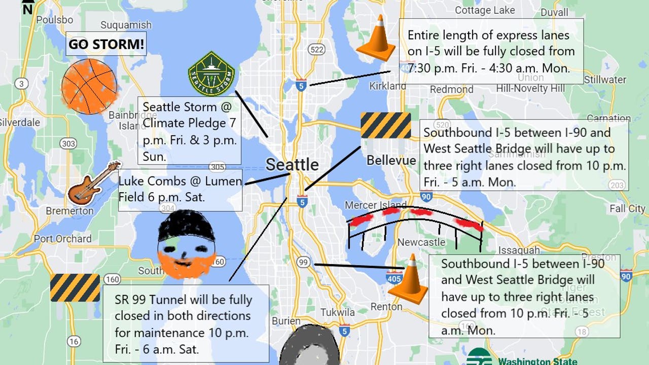 WSDOT: Construction projects and local events to create slow moving traffic this weekend