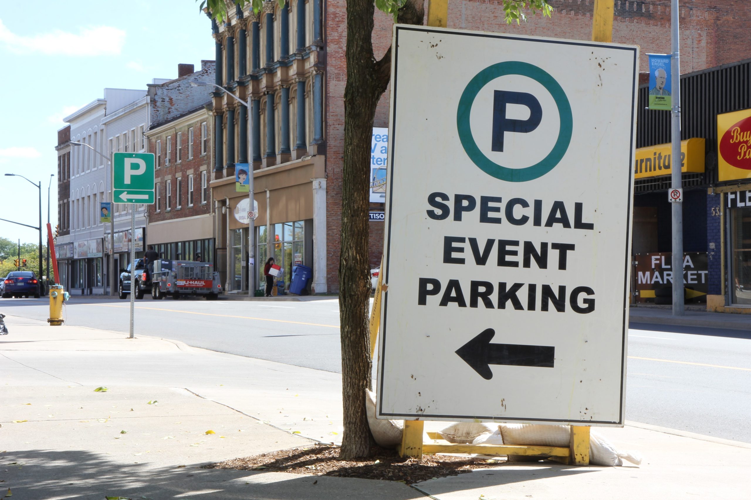 Large sign that reads Special event parking