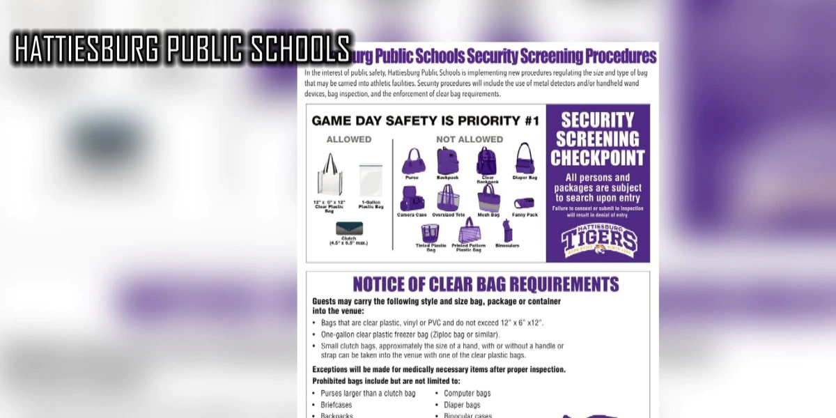 Hattiesburg public schools implement clear-bag policy for athletic events